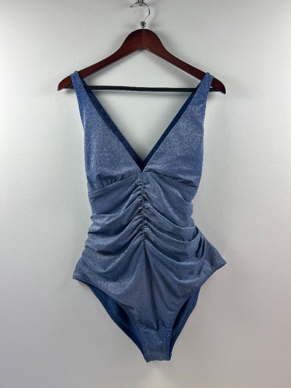 Shimmery Blue Ruched One-Piece Swimsuit